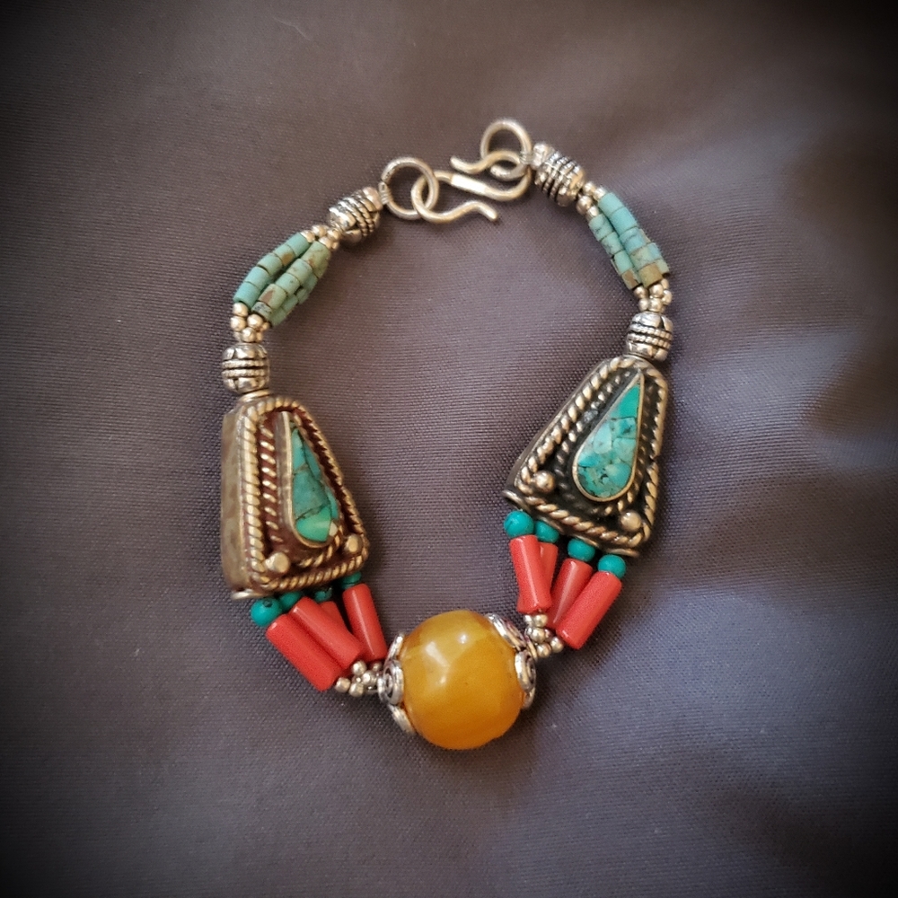 New Tibetan Turquoise 925 Silver Bracelet.
